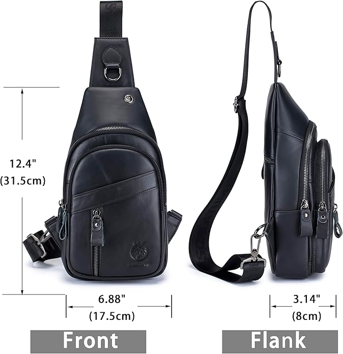 LUKZIJAES Genuine Leather Sling Bag for Men