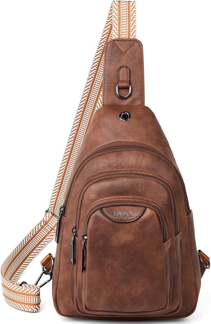 10L Crossbody Sling Bag for Women Men Anti Theft Cross Body Fanny Pack Belt Bag Purse Gifts for Women Faux Leather, Brown