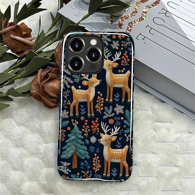 Case for iPhone 13 Pro Case,Cute Christmas Reindeer Design - Hybrid Dual Protection Silicone + Hard PC Shockproof Full Body Cover Slim Anti-Scratch Protective Case for Men Women