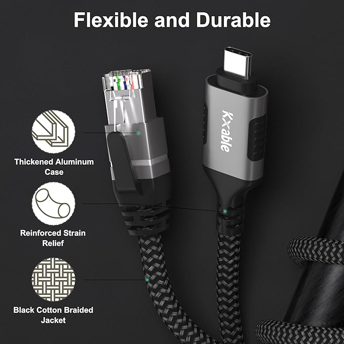 USB C to Ethernet Cable 1FT, Type C to RJ45 Cord, Directly Connected, Gigabit LAN Network, Thunderbolt 3/4 Compatible, for MacBook Pro/Air, iPad Pro, iPhone 15 Series, Galaxy, Smartphone, Laptop, PC