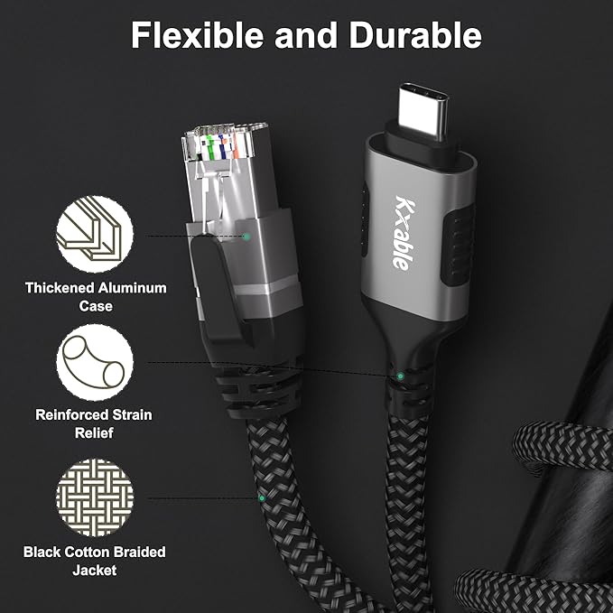 USB C to Ethernet Cable 8FT, Type C to RJ45 Cord, Directly Connected, Gigabit LAN Network, Thunderbolt 3 Compatible, for MacBook Pro/Air, iPad Pro, iPhone 15/15 Pro Max, Dell XPS, Chromebook, More
