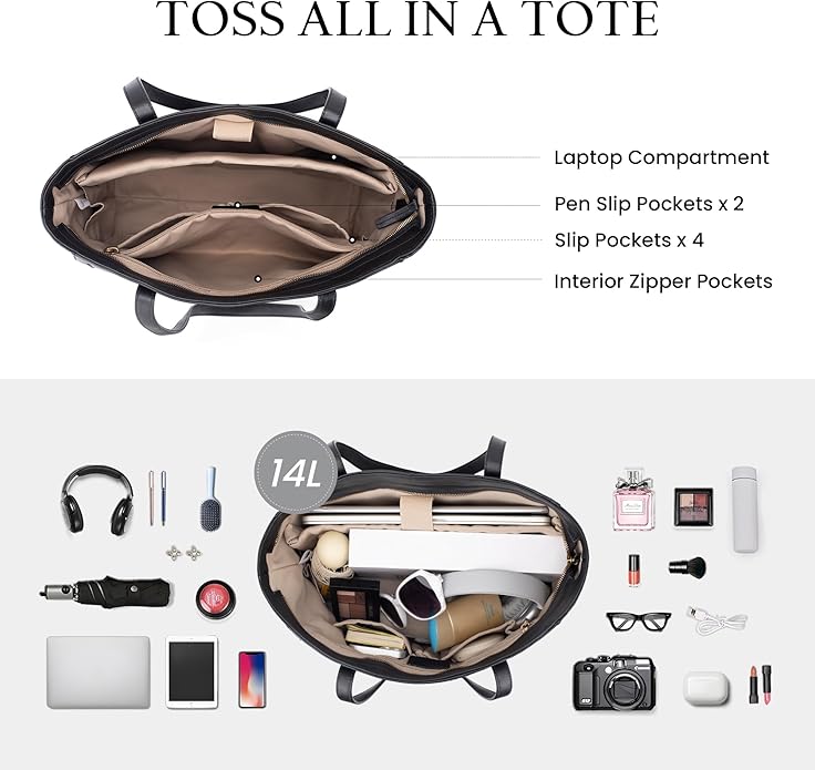 befen Vintage Genuine Leather Work Tote Bag for Women Large Tote Bag with Zipper Leather Purse and Handbags with Compartment