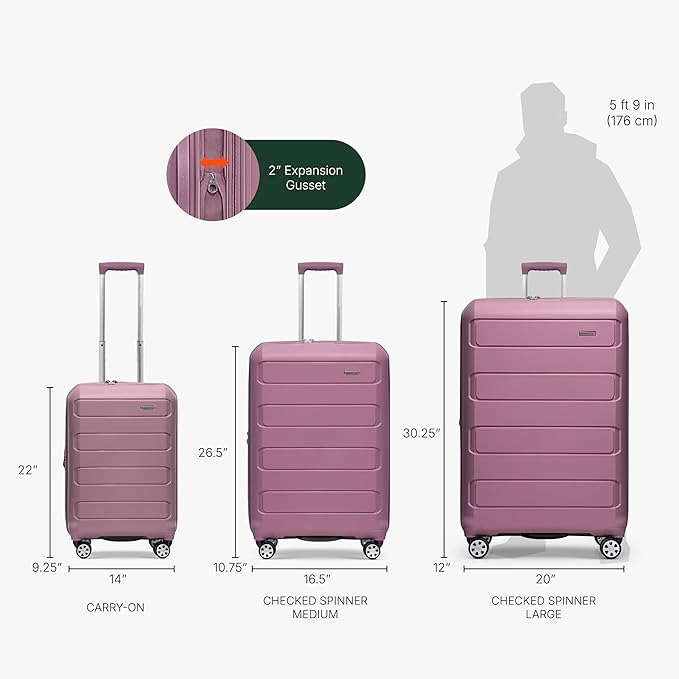 Traveler's Choice Pagosa Indestructible Hardshell Expandable Spinner Luggage, Mauve, 2-Piece Set (22/26)