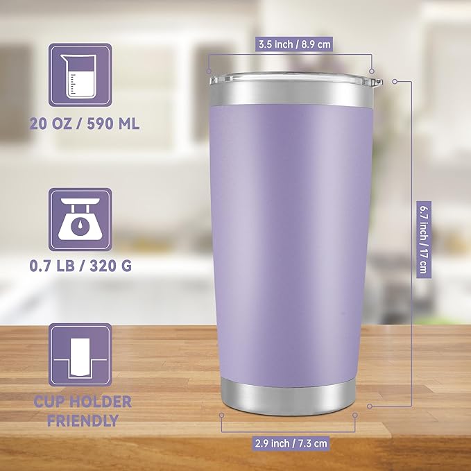 20 oz Tumblers Bulk Stainless Steel Tumbler with Lid Double Wall Vacuum Insulated Coffee Mug 20oz Powder Coated Cup for Hot and Cold Drinks, Purple, 12 pack