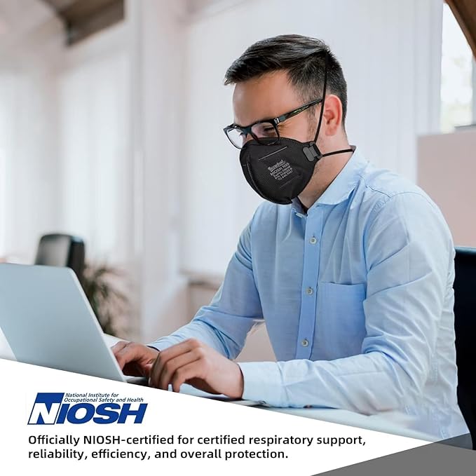 NIOSH Approved N95 Mask Particulate Respirators, Pack of 40 N95 Face Masks, Individually Wrapped,Black