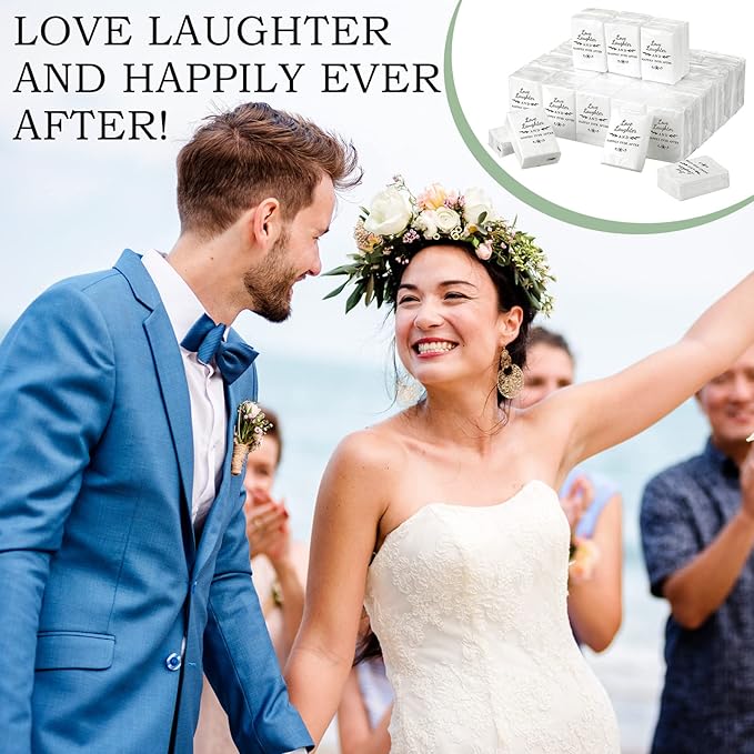 50 Pack Happy Tears Tissues Packs for Wedding Bulk Facial Tissues Items for Guests Welcome Bags Pocket Paper 3 Ply Individual Mini Travel Tissue Packs for Wedding Graduation Party Ceremony(Classic)