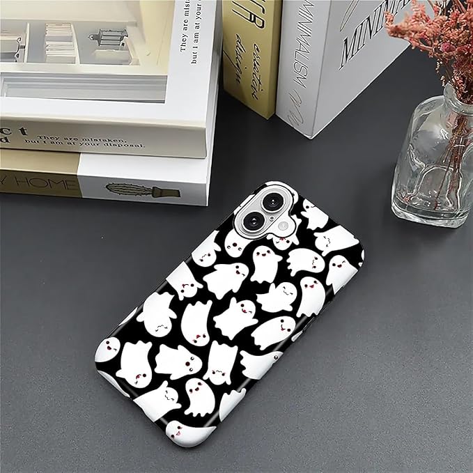 Case for iPhone 16 Case,Halloween Ghosts Bats Design - Hybrid Dual Protection Silicone + Hard PC Shockproof Full Body Cover Slim Anti-Scratch Protective Case for Men Women