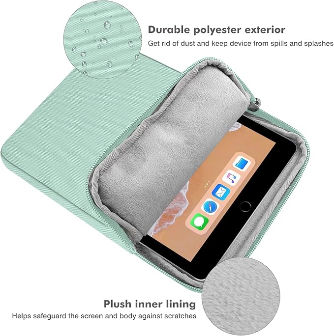 MoKo 9-11 Inch Tablet Sleeve Bag Carrying Case Fits iPad air 5 10.9" 2022, iPad Pro 11 M2 2022-2018, iPad 10th 10.9,iPad 9/8/7th Gen 10.2,iPad Air 4 10.9/Air 3 10.5,Tab S8/S9 11", Mint Green