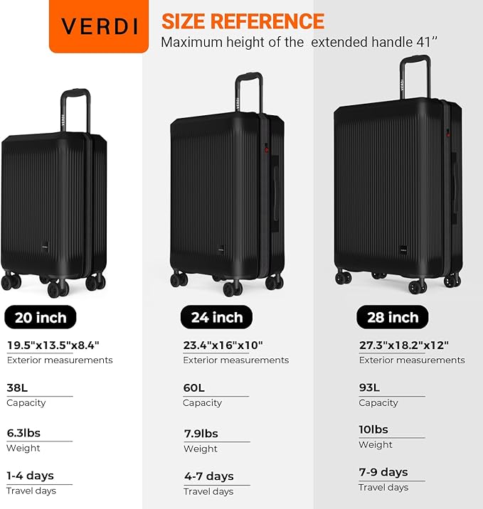 Verdi Hardside Carry On Luggage with Spinner Wheels, Lightweight Travel Suitcase