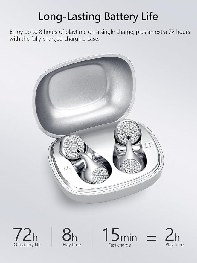 JewelPods H01 Wireless Earbuds, Pretty Bluetooth Headphones for Small Ears, Teardrop Design Metal Earbuds with Premium Sound, AI Clear Call & 72H Play, Unique Gift for Her, White Gold
