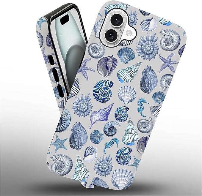 Case for iPhone 16 Plus,Summer Beachy Seashell for Woman Men Full Body Protective Cover Shockproof 2 in 1 Silicone + Hard PC Case for iPhone 16 Plus