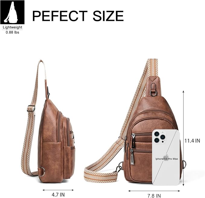 Sling Bag for Women Crossbody Bags Fanny Packs Over Shoulder Bag Sling Purse Backpack Vegan Leather Travel Brown