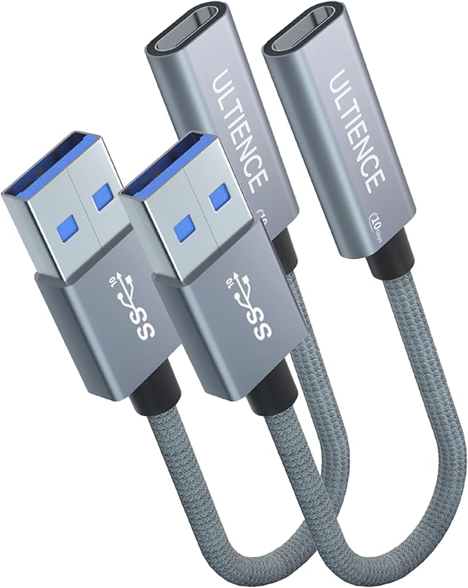 USB to USB C Cable Adapter 2 Pack, USB C Female to USB A Male Adapter - 10Gbps Data Transfer 60W Fast Charging, Type-C 3.2 Converter Compatible with Laptops, PCs, Flash Drives (0.41 Ft, Grey)