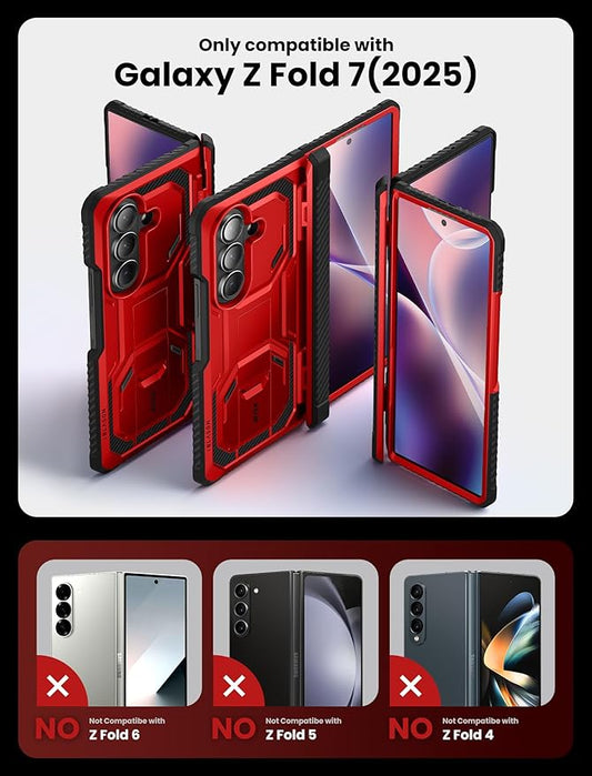 i-Blason Armorbox for Samsung Galaxy Z Fold 7 Case with Stand [Tempered Glass Screen Protector] [Hinge Protection] Full-Body Heavy Duty Rugged Shockproof Protective Case for Z Fold 7 (Red)