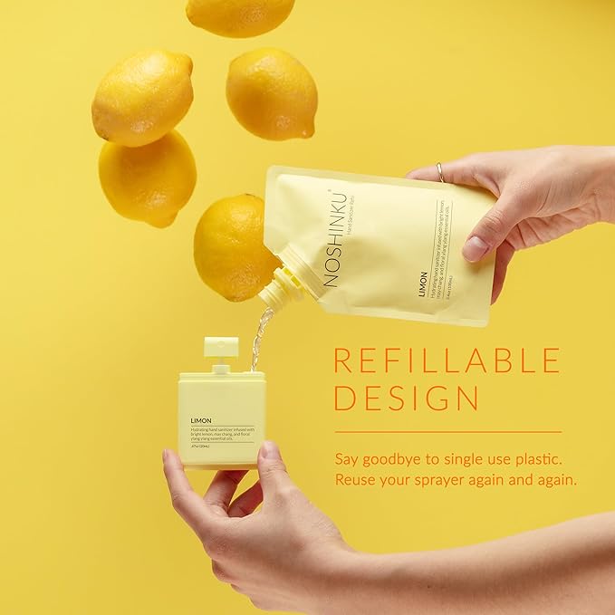 Noshinku - Refillable Hand Sanitizer Discovery Deux 3-Pack, Travel Size Spray, Hydrating Botanical Oils, Natural Ingredients, All Natural Fragrances, Sugarcane Derived Alcohol, No Parabens, No Dyes