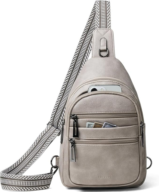 Sling Bag for Women Crossbody Bags Fanny Packs Sling Purse Backpack Shoulder Bag Vegan Leather Chic Travel Light Grey
