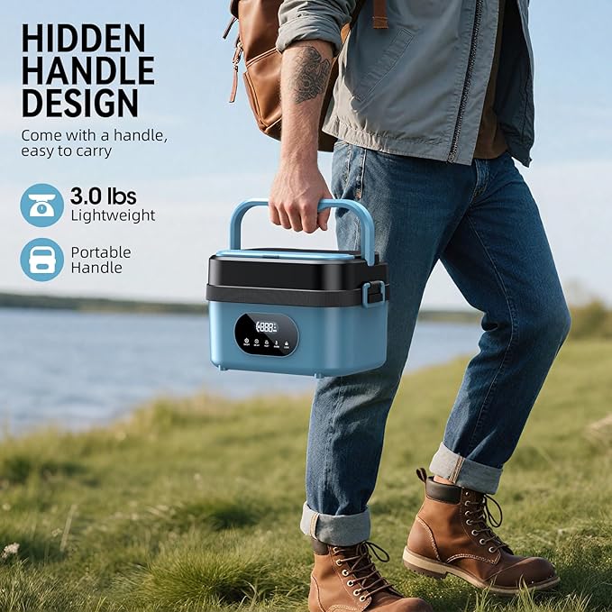 Cordless Electric Lunch Box for Adults, Rechargeable Portable Self-Heating Lunch Box Food Warmer, 1.5L Container for Outdoor, Work, Office, Camping, Travel(Blue＆Black)