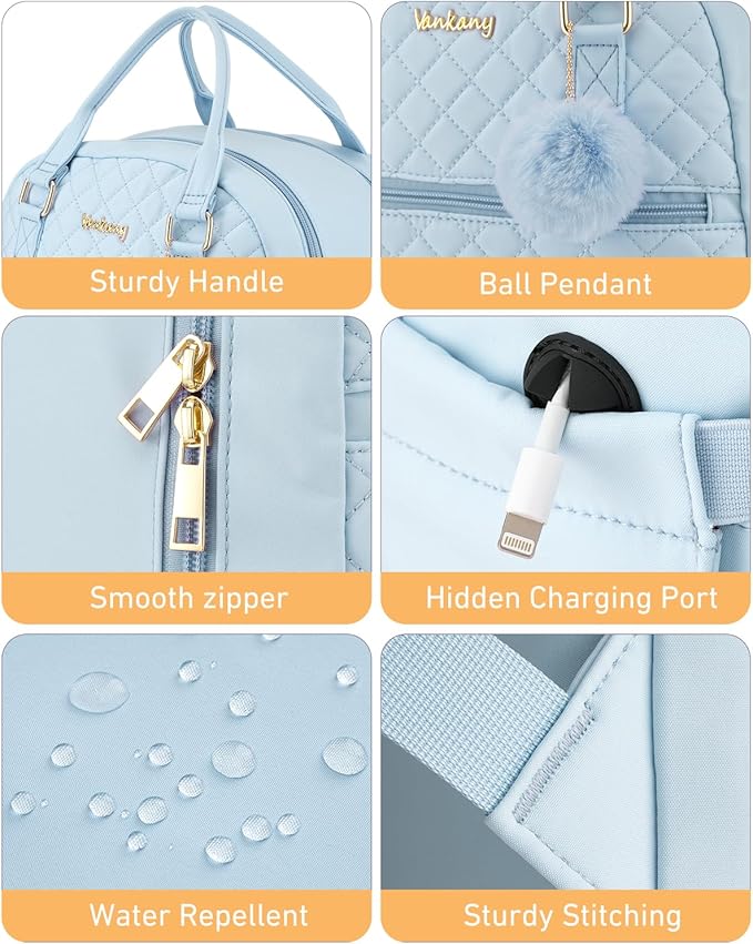 Cute Backpacks for Teen Girls, School Bag Laptop Backpack with Charging Hole for College Students, Elementary Middle School Bookbag, Blue