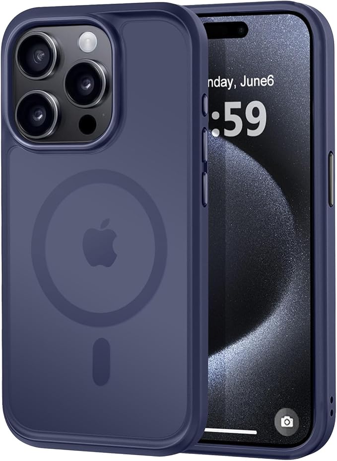 MOCCA Strong Magnetic for iPhone 15 Pro Case, [Compatible with Magsafe][13FT Military Drop Protection] Slim Translucent Matte Shockproof Case for iPhone 15 Pro Phone Case 6.1'', Deep Blue