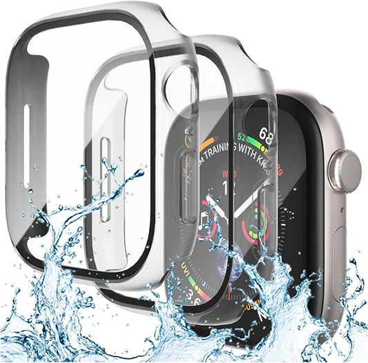 YIJDACASE【2 Pack 2 in 1 Waterproof Case for Apple Watch Screen Protector 41mm Series 7 8 9 Accessories with Tempered Glass Film Face Protective & PC Bumper Cover Compatible iWatch 41mm