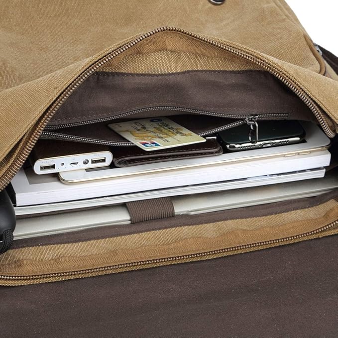 Messenger Bag for Men Retro, Canvas Satchel casual Briefcases Laptop Bag fit 13.3 15.6 Inch
