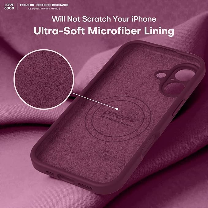 LOVE 3000 Designed for iPhone 17 Case, Premium Silicone [Compatible with Magsafe][Soft Anti-Scratch Microfiber Lining] Shockproof Protective Phone Case for Men Women 6.3", WineRed