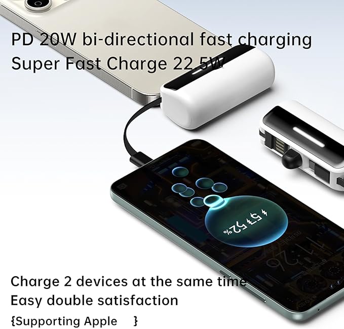 [2-Pack] Portable Charger Power Bank for iPhone,5500mAh USB C Battery Pack Travel Essentials Phone Charger Built in Cable & Foldable Stand,22.5W Fast Charging for iPhone 16/15/14,Samsung,Android