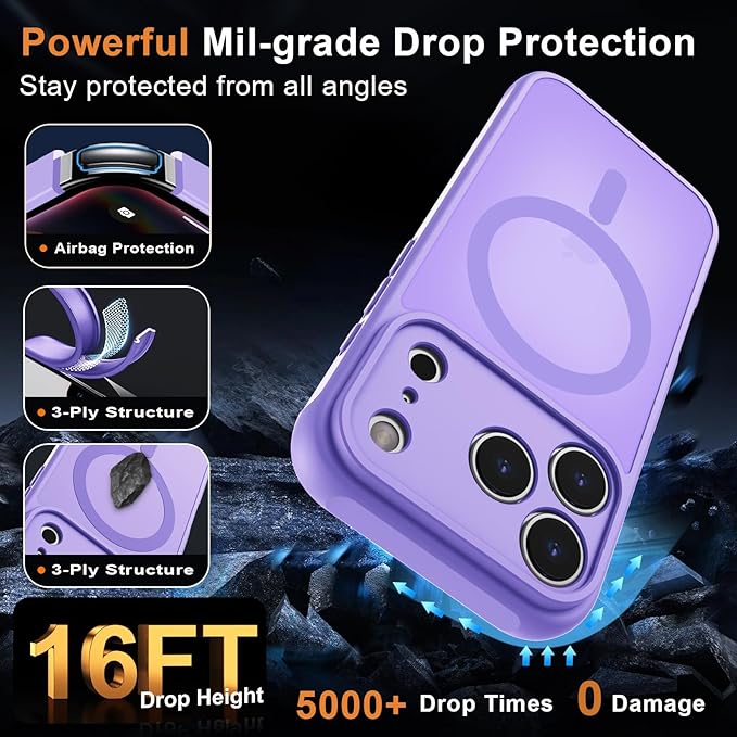 MOCCA Strong Magnetic Compatible with iPhone 17 Pro Case [Compatible with Magsafe] [Full Camera Protection] Slim Translucent Matte Shockproof Phone Case Cover 6.3",Light Purple