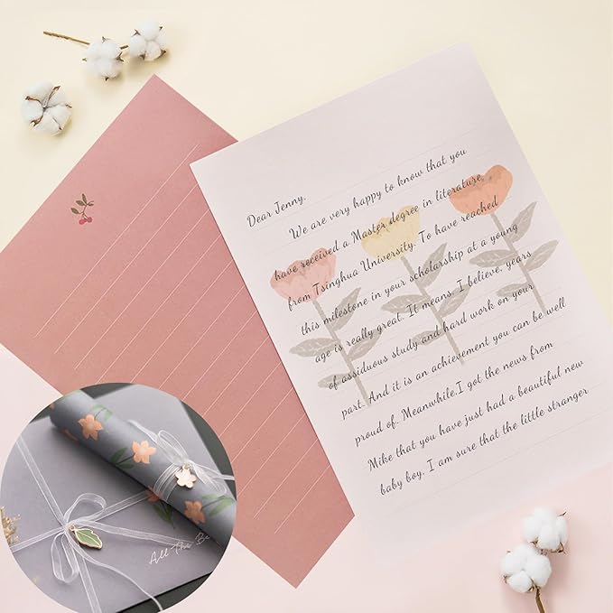 72 Pcs Stationery Paper Envelopes Set Includes 24 Lined Writing Paper & 12 Envelopes, Cute Lovely Floral Letter Writing Stationery Paper Envelopes Kit for Girls Boys Office School Supplies (6Style)