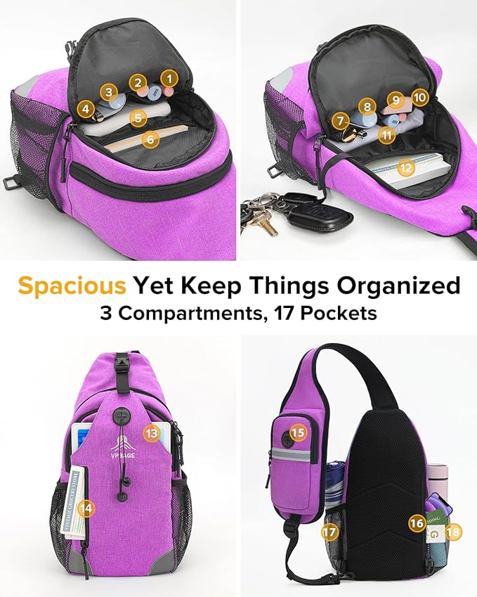 Sling Bag for Women, Crossbody Bag for Men, Cross Body Hiking Backpack, Travel Daypack, Chest Pack with Chest Phone Holder