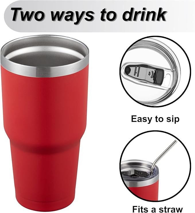 COMOOO 30oz Tumbler Stainless Steel Insulated Tumbler with Lid Double Wall Vacuum Coffee Cup Large Travel Mug for Home, Office, School,Party (Red, 8 Pack)