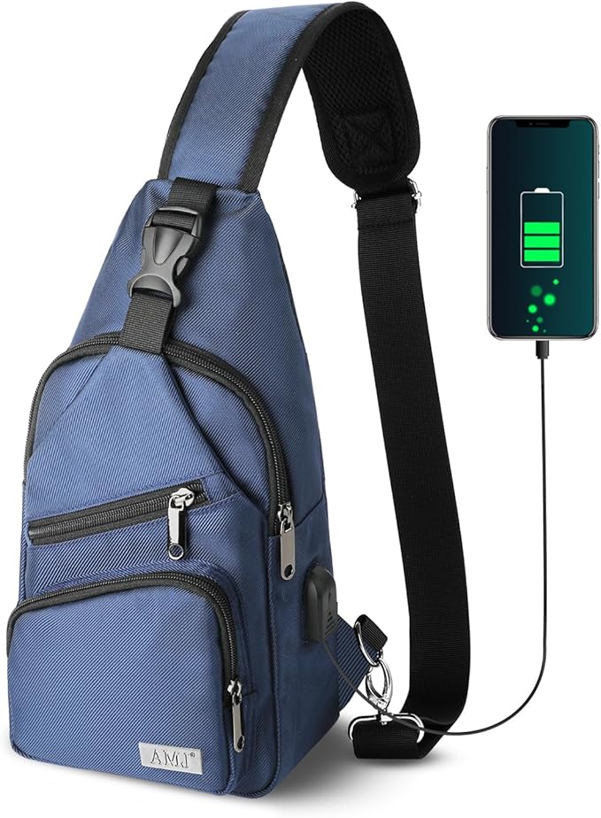 AMJ Crossbody Sling Bag Men Women, Casual Shoulder Backpack, Chest Daypack Satchel for Hiking Travel