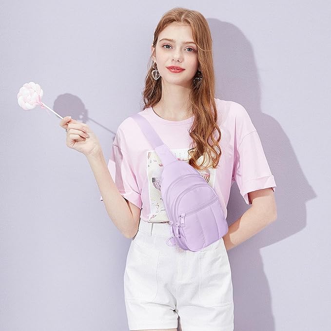 Quilted Puffer Crossbody Bags for Women Small Puffy Sling Bag Lightweight Cross Body Bubble Purse Shoulder Bag for Travel (Lavender)