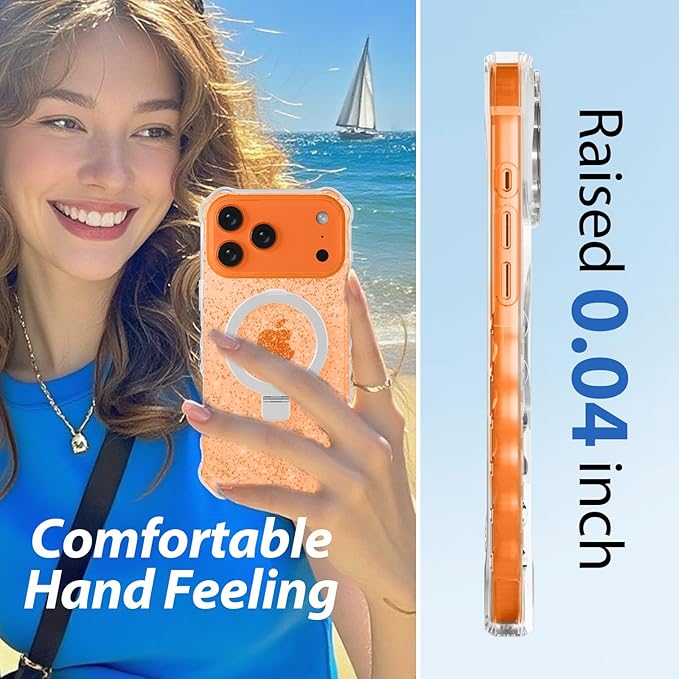 Magnetic for iPhone 17 Pro Case with Invisible Stand, Compatible with MagSafe, Clear Bling Sparkle Shockproof Slim Anti-Slip Military Drop Protection Hard Phone Case 6.3" Glitter Silver