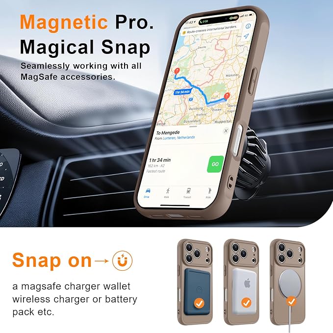 MOCCA Strong Magnetic Compatible with iPhone 17 Pro Case [Compatible with Magsafe] [Full Camera Protection] Slim Translucent Matte Shockproof Phone Case Cover 6.3",Brown