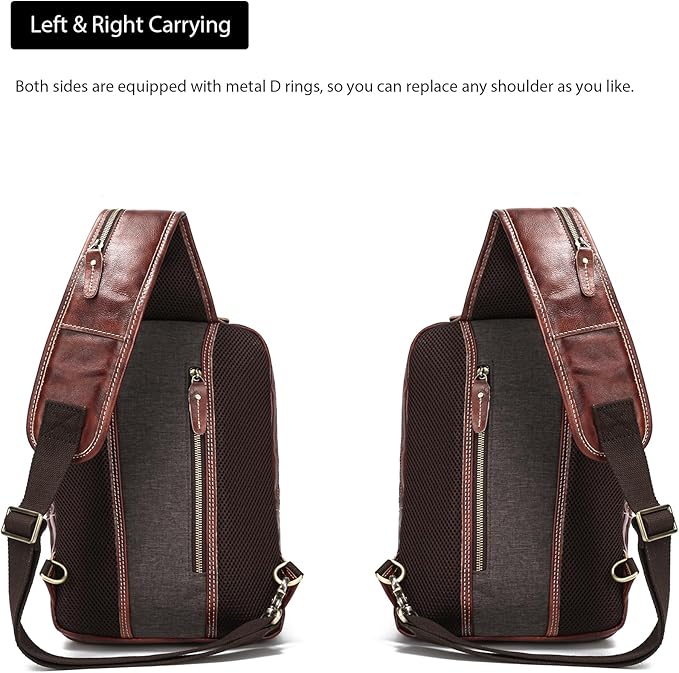 LANNSYNE Full Grain Leather Sling Bag For Men, Crossbody Bag fits 12.9" iPad Crossbody Chest Daypack