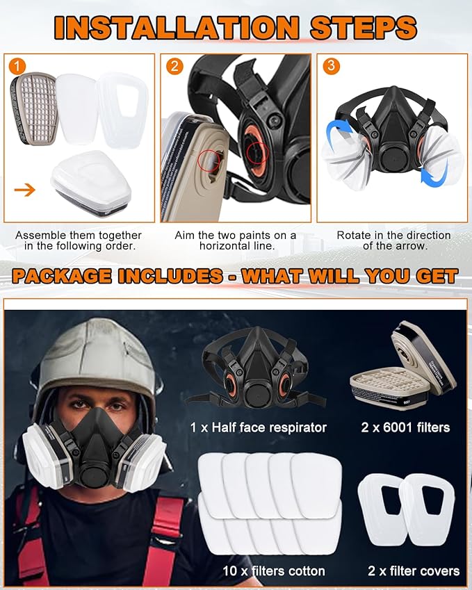 Respirator Mask with Filters, Gas Masks Survival Nuclear and Chemical, for Organic Vapor, Spray Painting, Resin