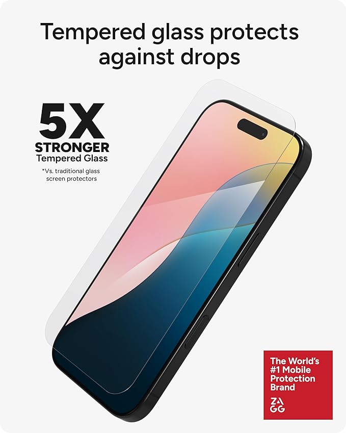 ZAGG Glass Elite Screen Protector for iPhone 16 Pro - 5X Stronger, Reinforced Edges, Ultra-Strong Tempered Glass, Scratch Resistant, Anti-Smudge, Easy Installation, InvisibleShield, Eco-Friendly