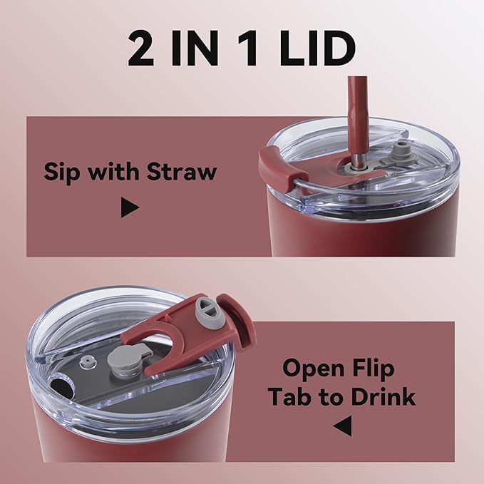 VEGOND 30 oz Insulated Stainless Steel Tumblers with lid and straw Bulk Pack Double Wall Vacuum Coffee Mug with Non-Slip Silicone Base, Sweat Proof Powder Coated Cup for Hot Cold Drinks, Red 8Pack