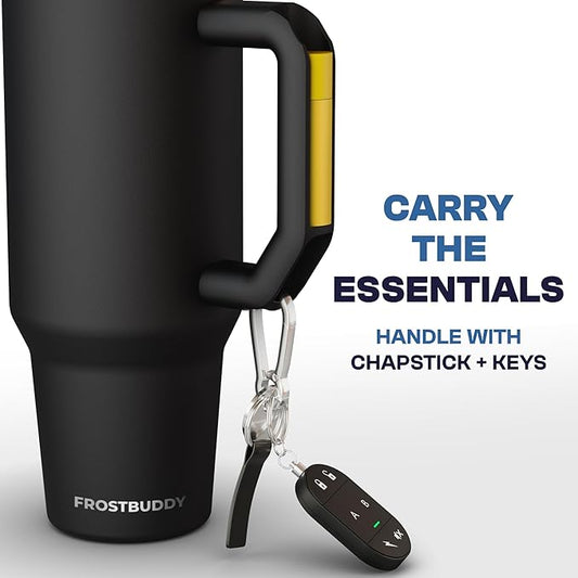 Frost Buddy Thicc Buddy - 40 oz Stainless Steel Vacuum Insulated Tumbler with Lid and Straw for Water - Travel Mug Cupholder Friendly - Gifts for Women Men Him Her (Black Wood)