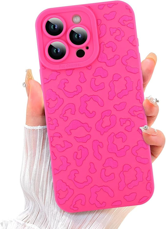 ZIYE for iPhone 16 Pro Max Case Hot Pink Leopard Pattern Phone Case with Camera Protection,Soft TPU Silicone Rubber Protective Cover Cheetah Design Cases Compatible with iPhone 16 Pro Max 6.9 Inch
