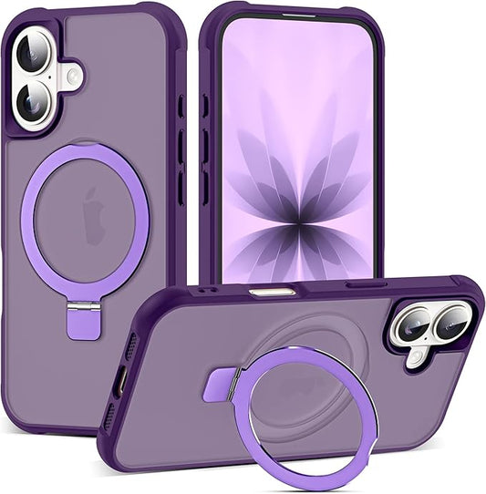 Phone case Compatible with iPhone 17 Case with Invisible Magnetic O-Ring Stand Military-Grade Translucent Phone Case for iPhone 17 6.3" [Compatible with Mag-Safe][Great Grip Feeling], Purple