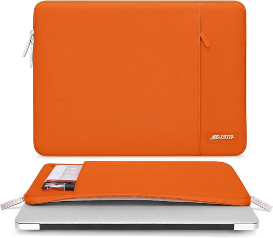 MOSISO Laptop Case 13.3 inch, 13-13.3 inch Laptop Sleeve Compatible with MacBook Air/Pro 13 / Pro 14, HP Dell ASUS Lenovo Notebook, Polyester Vertical Computer Sleeve Bag with Pocket, Orange