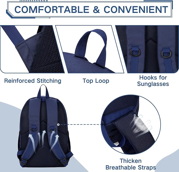 VASCHY Backpack for Men Women, Water-Resistant School Backpack Bookbag Daypack for Teens/College Students Plain Blue