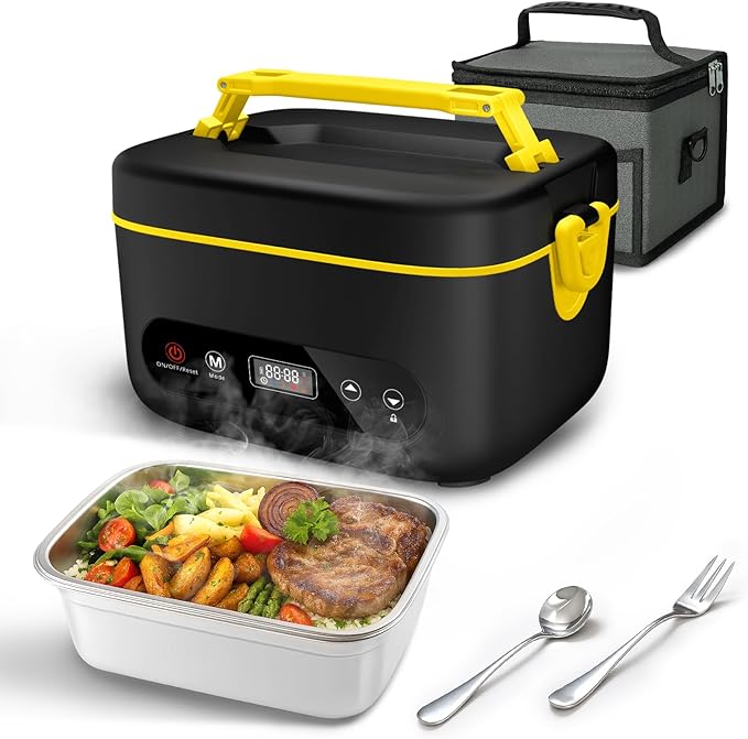 Cordless Electric Lunch Box,24000mAh Heated Lunch Box Battery Powered with Automatic Heating, 5Cups Portable Food Warmer,Multi-Mode Automatic Heating with an Insulated Bag and Utensils