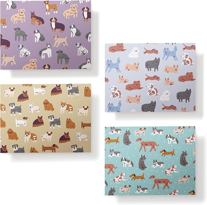 Twigs Paper Note Cards – 12 Assorted Dog Pattern Designs with Envelopes – Made in the USA – Eco-Friendly Blank Note Cards for Everyday Correspondence – 5.5 x 4.25 Inches