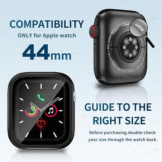 Waterproof Case for Apple Watch Series SE2 SE 6 5 4 44mm, Built-in Screen Protector with Tempered Glass [Touch Sensitive] Cover for iWatch S6/S5/S4/SE 44mm, Black
