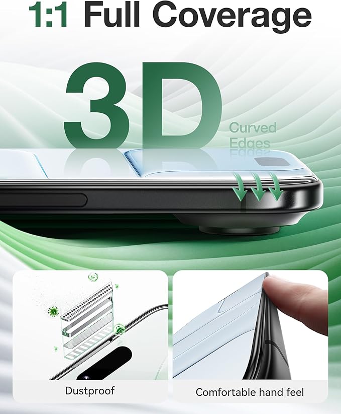 NIMASO for iPhone Air Screen Protector Full Coverage 6.5-Inch, No Bubbles No Dust, 3D Curved Edges 9H Hardness Tempered Glass, Military Grade Shatterproof, Anti-Scratch, with Roller,1 Pack