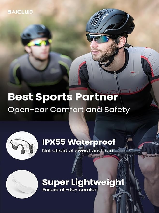 Bone Conduction Headphones, 2025 Upgrade Open-Ear Wireless Bluetooth Workout Headphones with Microphones, 8Hr Playtime, Waterproof Earphones for Sports, Running, Gym, Hiking, Cycling