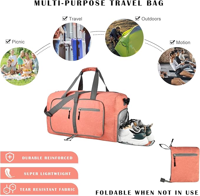 Dimayar 115L Travel Duffle Bag for Men Women - Foldable Duffel Bag with Shoes Compartment - Overnight Bags Waterproof & Tear Resistant(Orange)